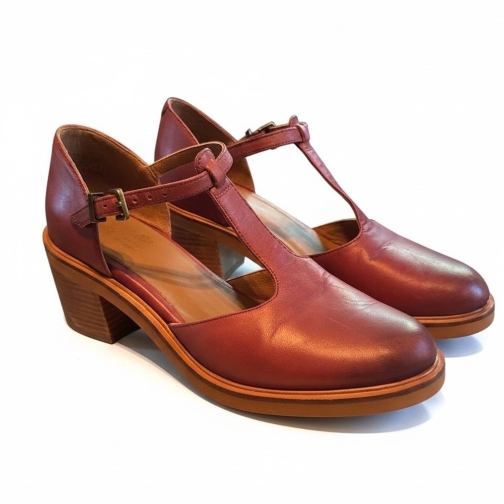 Seychelles T-Strap Heels 9 Dusty Rose Leather Block Heel Retro Dark Academia